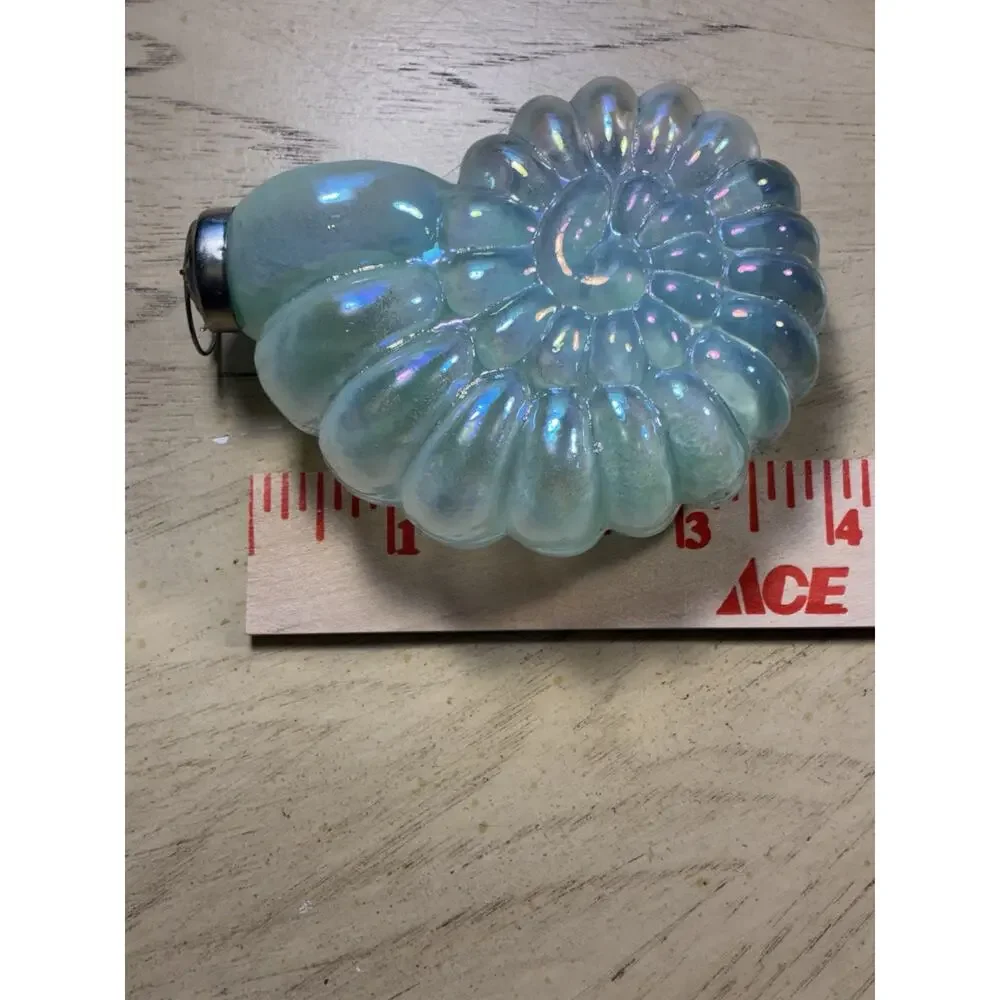 Sea Shell Glass Xmas Ornament Sea Green Iridescent Ribbed nautical kugel style